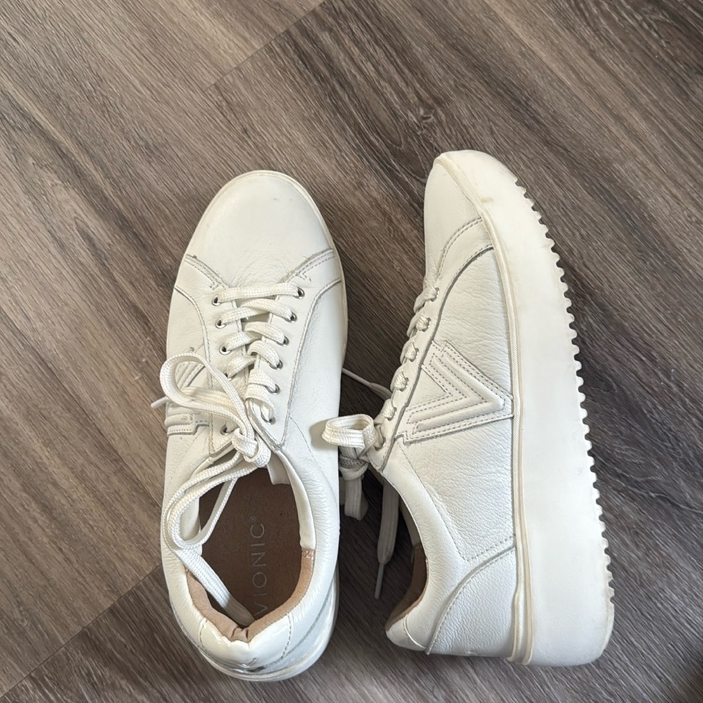 Vionic Kearny Lace Up Platform Sneaker 8.5 White Platform Leather Athletic Shoes - Picture 3 of 9